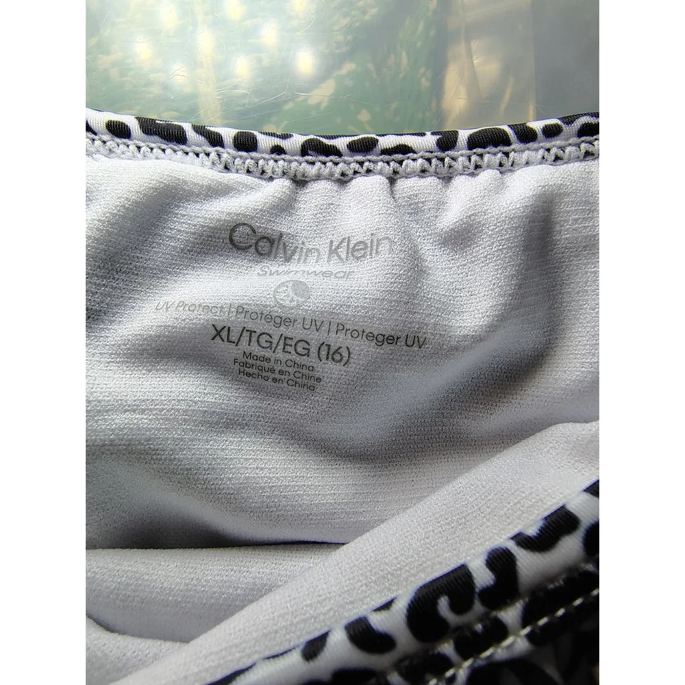 Calvin Klein Girls XL 16 Bikini Set Black White Animal Print 2 Piece Swim NWT